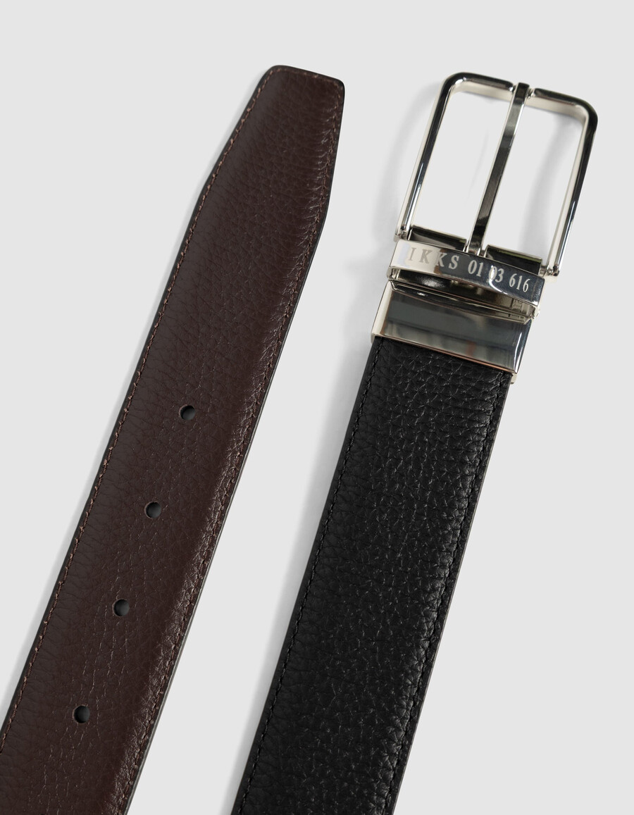 cintura reversibile in pelle nera e marrone da uomo