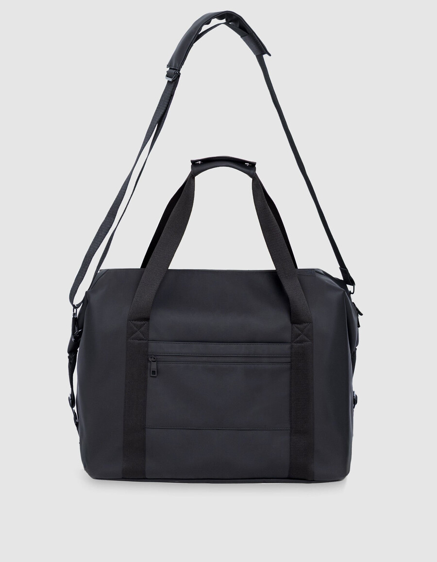 borsa da weekend da uomo in nylon nero effetto gomma