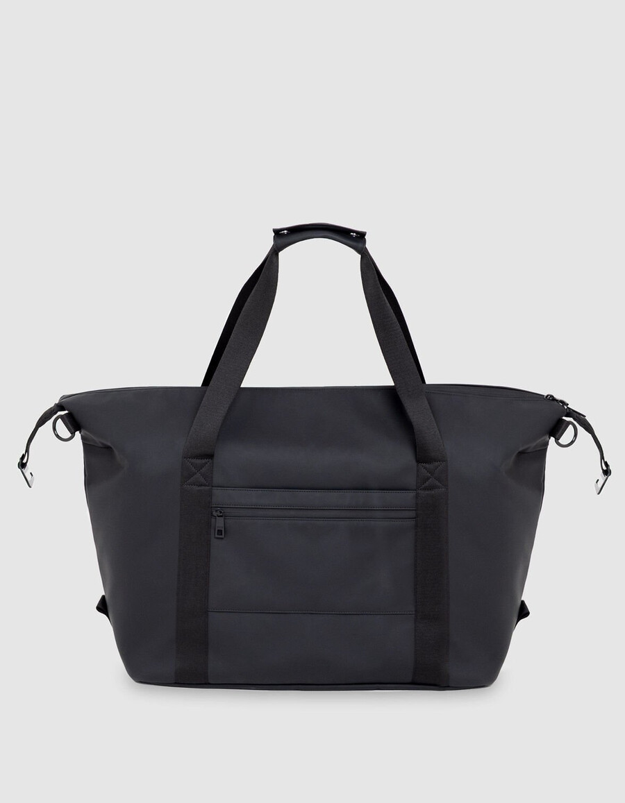 borsa da weekend da uomo in nylon nero effetto gomma