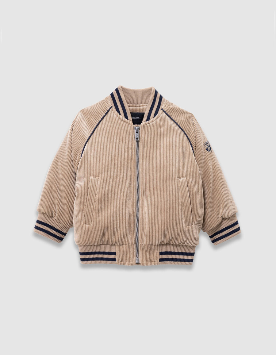 giacca stile college in velluto a coste beige per ragazzi
