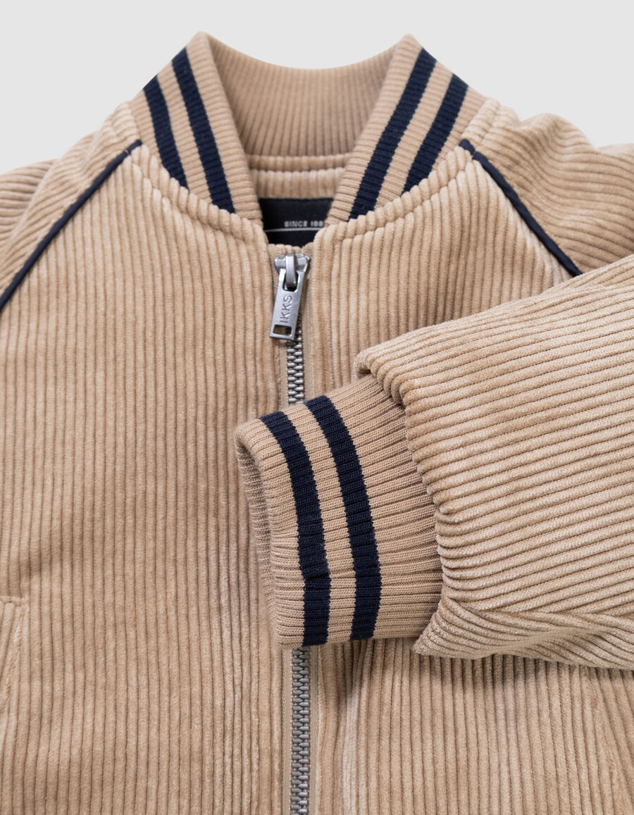 giacca stile college in velluto a coste beige per ragazzi