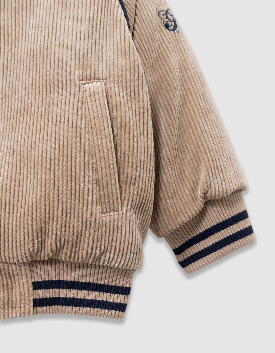 giacca stile college in velluto a coste beige per ragazzi