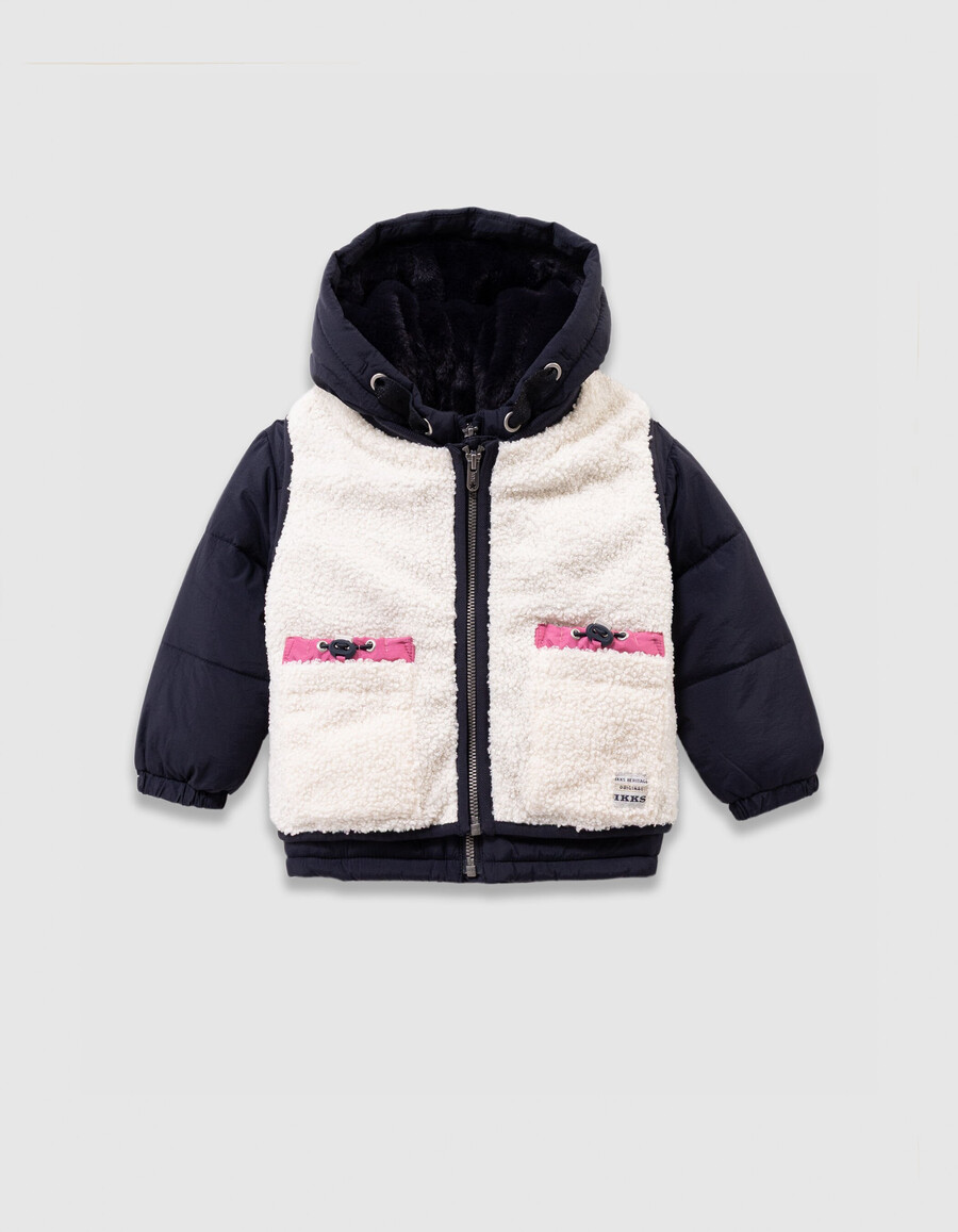 giacca blu navy e gilet écru 2 in 1 per ragazze