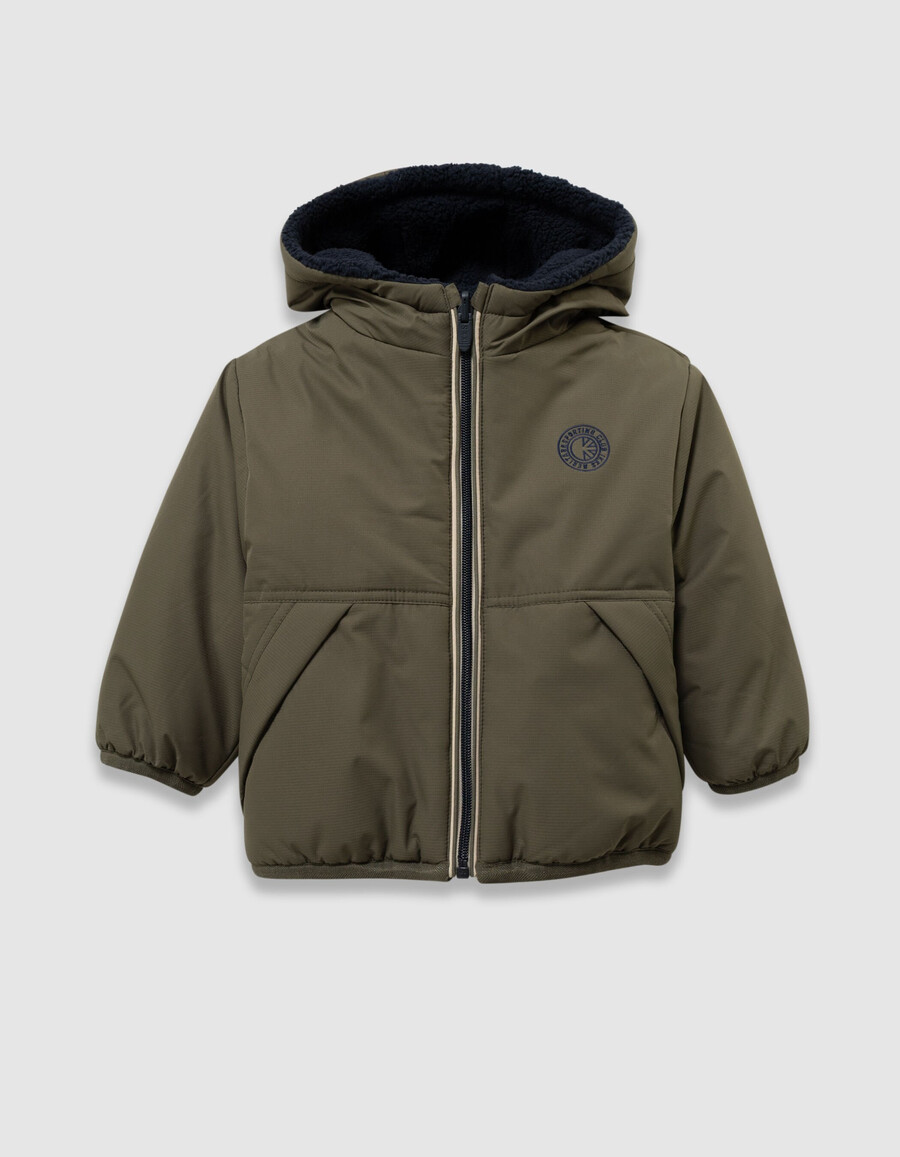 parka reversibile in sherpa color cachi e blu navy per ragazzi