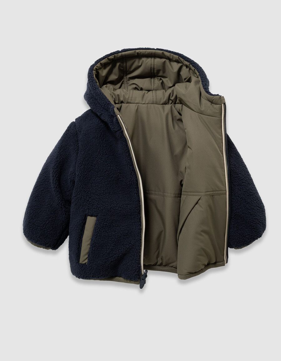 parka reversibile in sherpa color cachi e blu navy per ragazzi