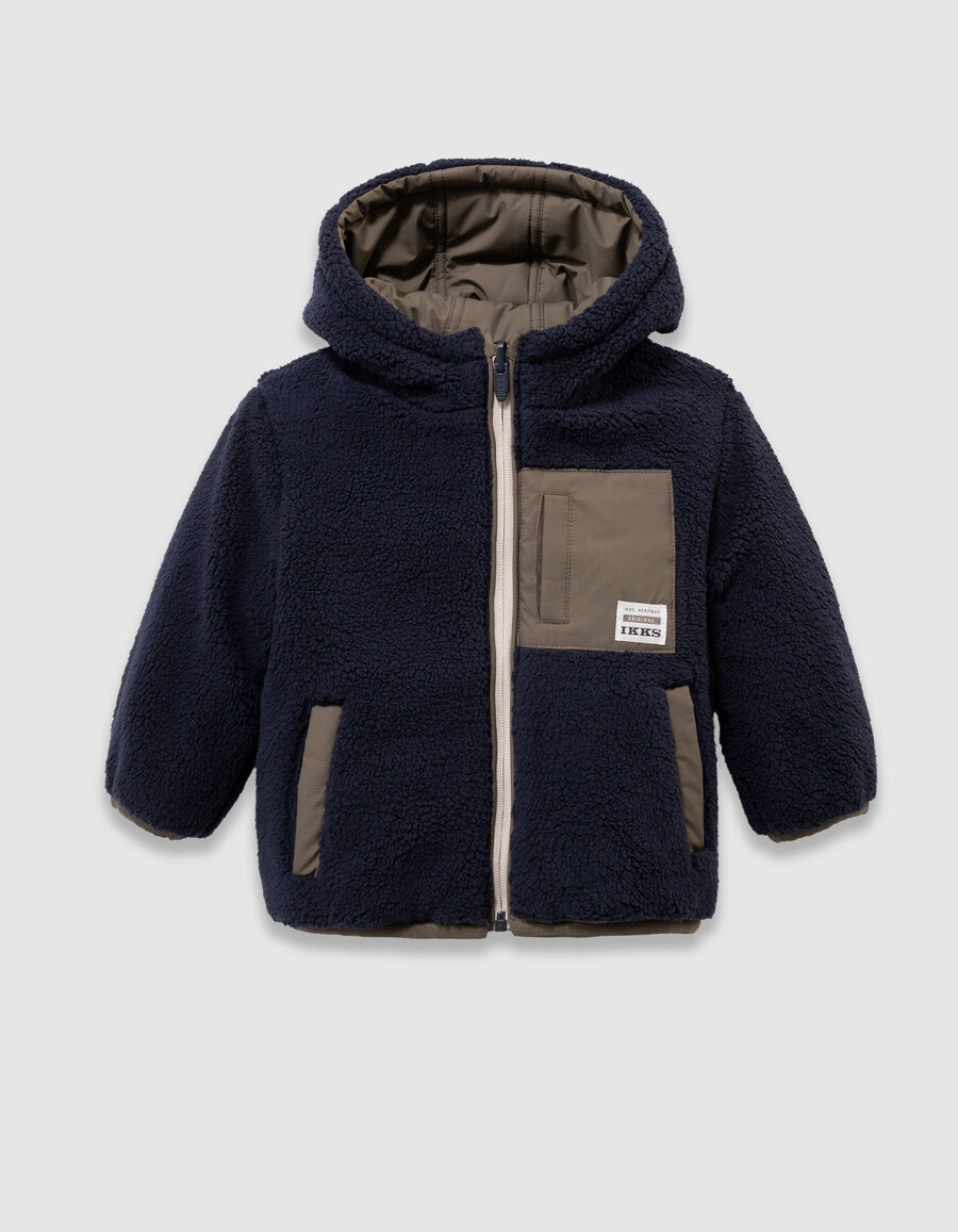 parka reversibile in sherpa color cachi e blu navy per ragazzi