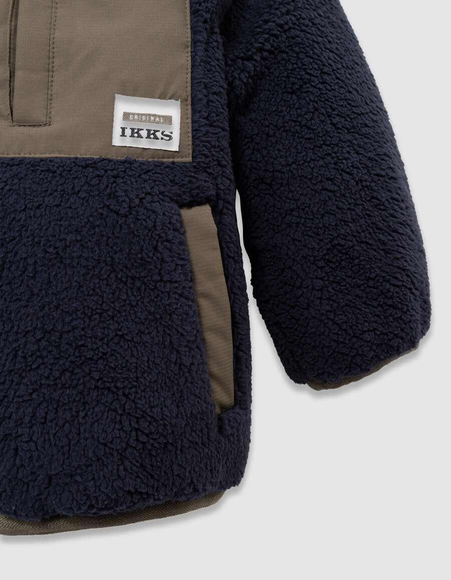 parka reversibile in sherpa color cachi e blu navy per ragazzi