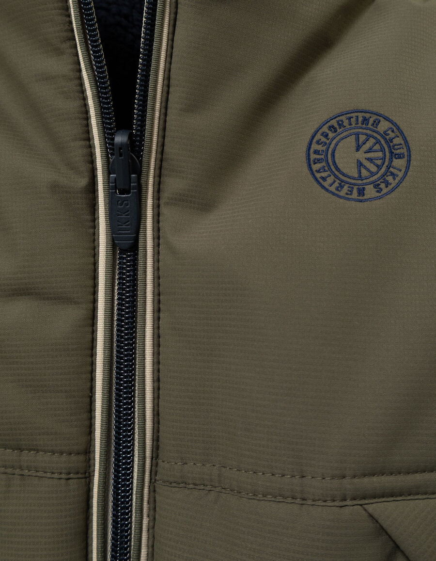 parka reversibile in sherpa color cachi e blu navy per ragazzi