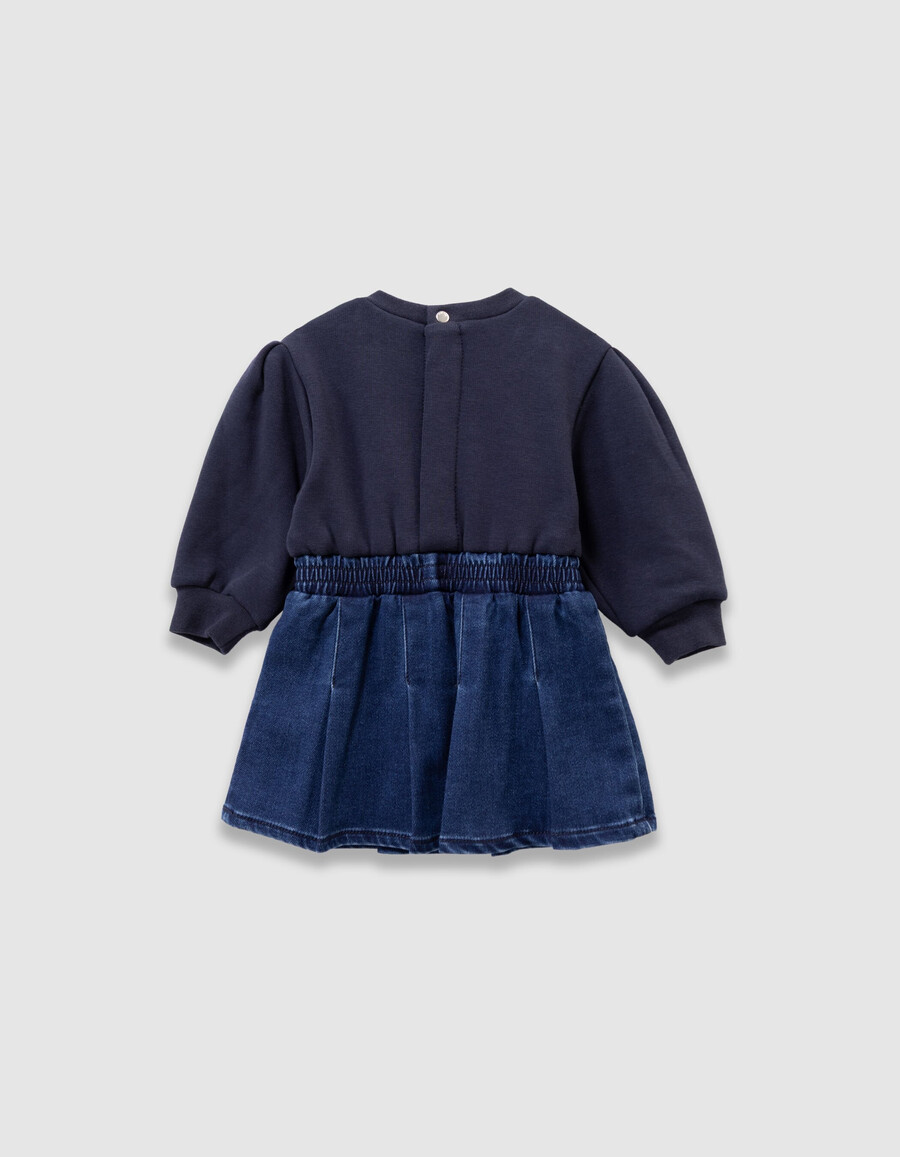 abito in tessuto misto blu navy per bambina con fiocco e ricamo