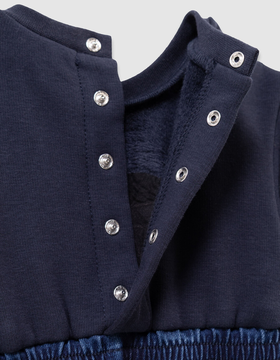 abito in tessuto misto blu navy per bambina con fiocco e ricamo