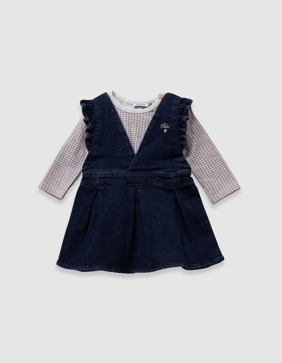 completo con abito in denim e maglietta per neonata