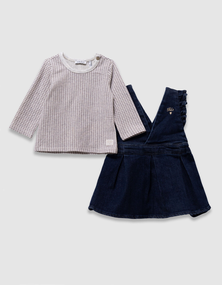 completo con abito in denim e maglietta per neonata