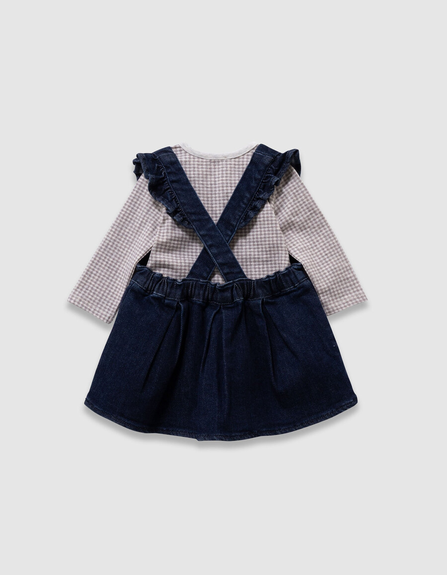 completo con abito in denim e maglietta per neonata