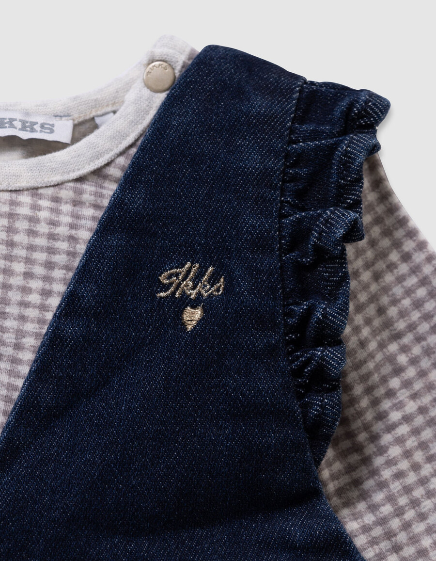 completo con abito in denim e maglietta per neonata