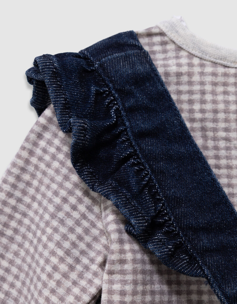 completo con abito in denim e maglietta per neonata