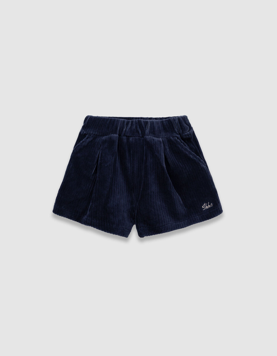 completo con felpa beige e pantaloncini di velluto per neonata