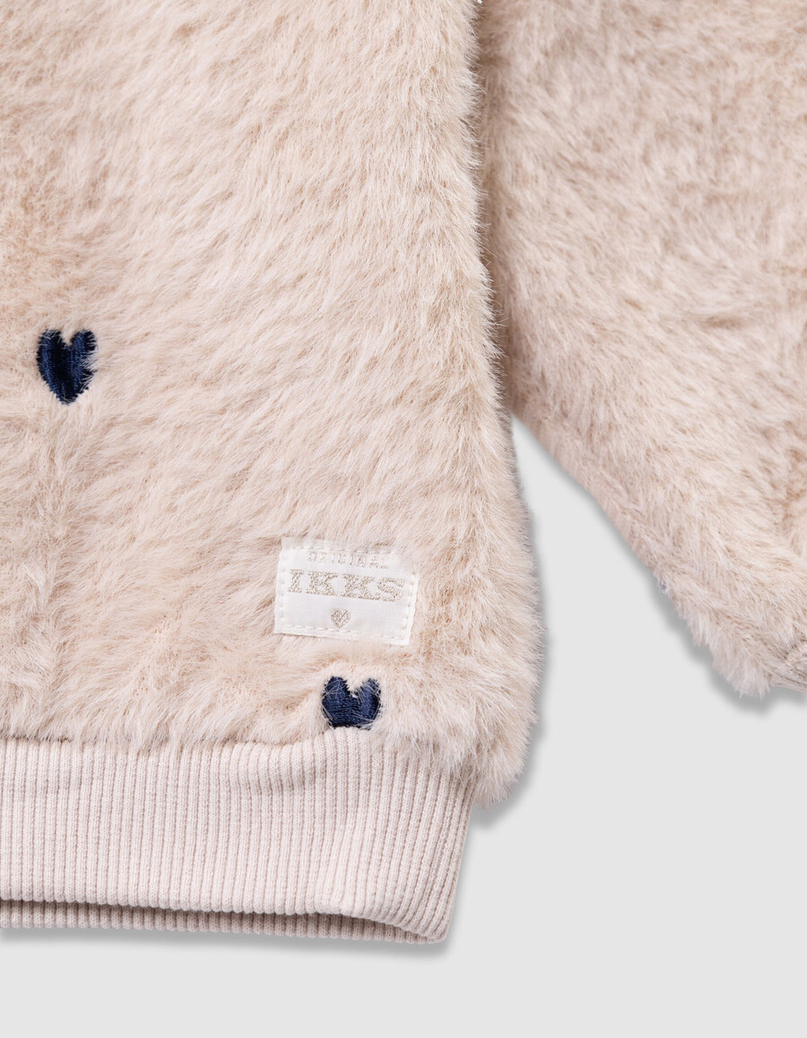 completo con felpa beige e pantaloncini di velluto per neonata