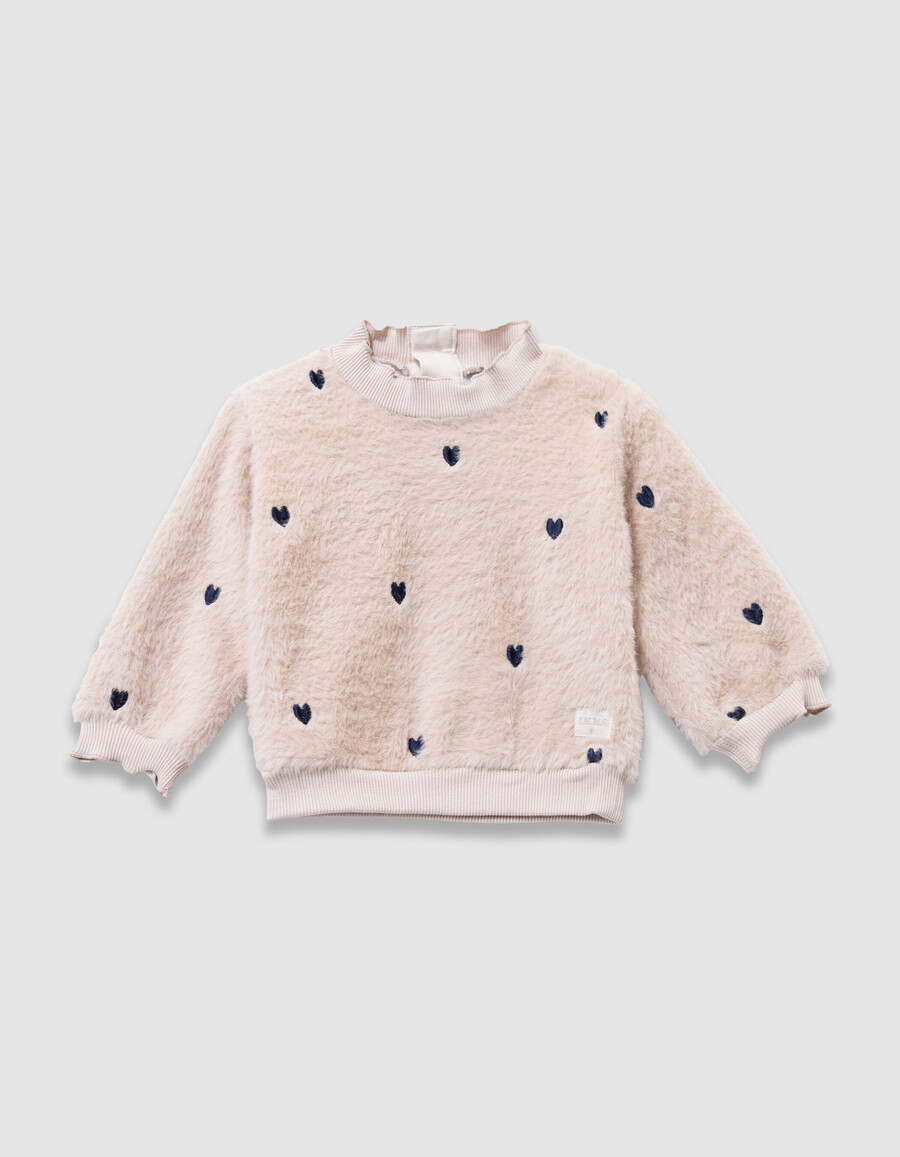 completo con felpa beige e pantaloncini di velluto per neonata
