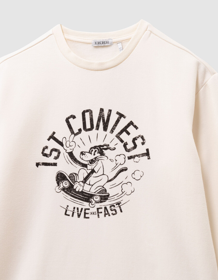 t-shirt bianca in cotone biologico per bambini slogan skateboarder