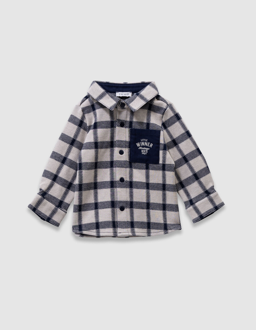 camicia écru con quadri blu navy per neonati