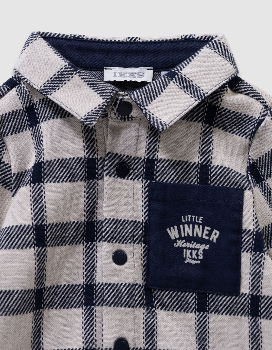 camicia écru con quadri blu navy per neonati