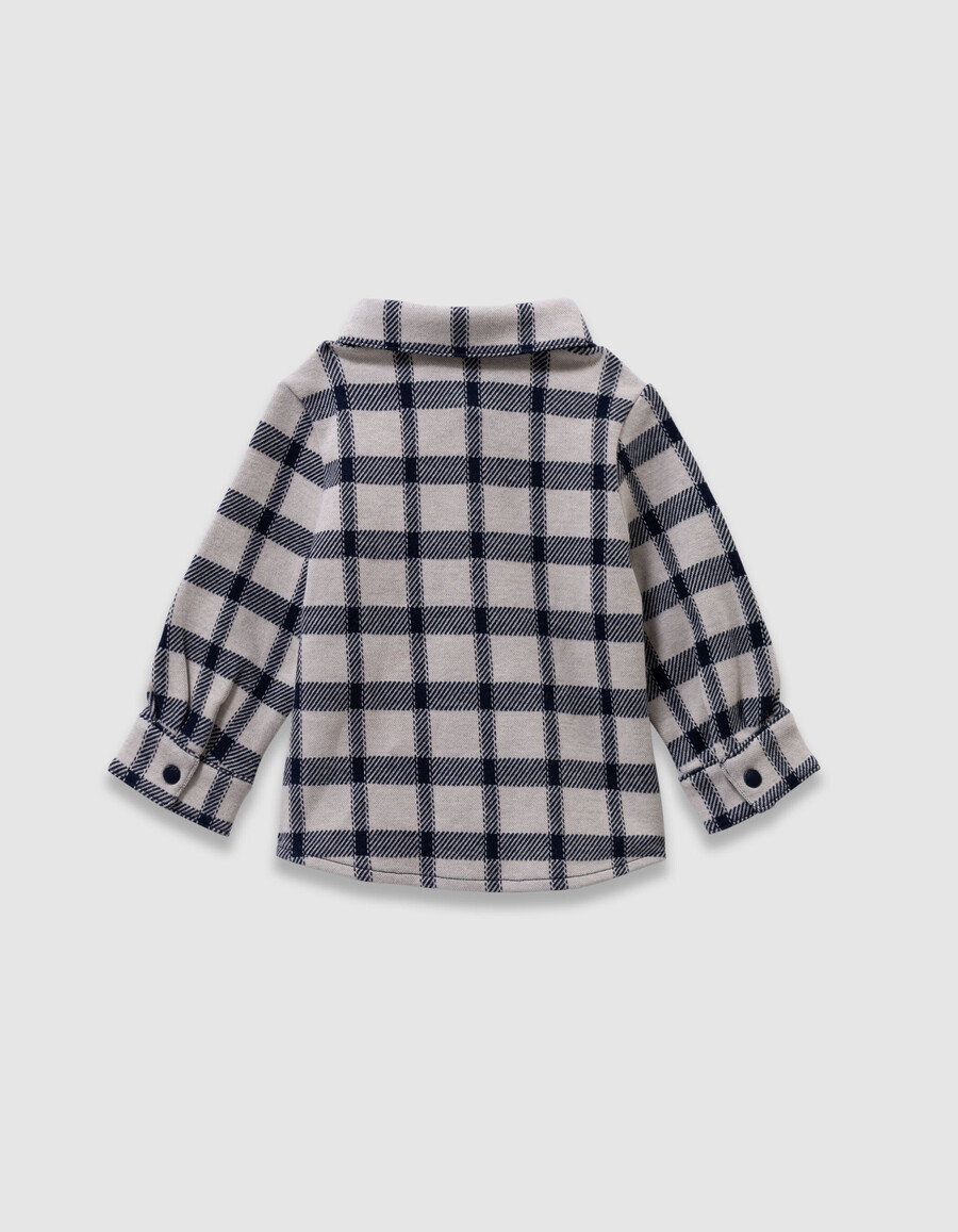 camicia écru con quadri blu navy per neonati