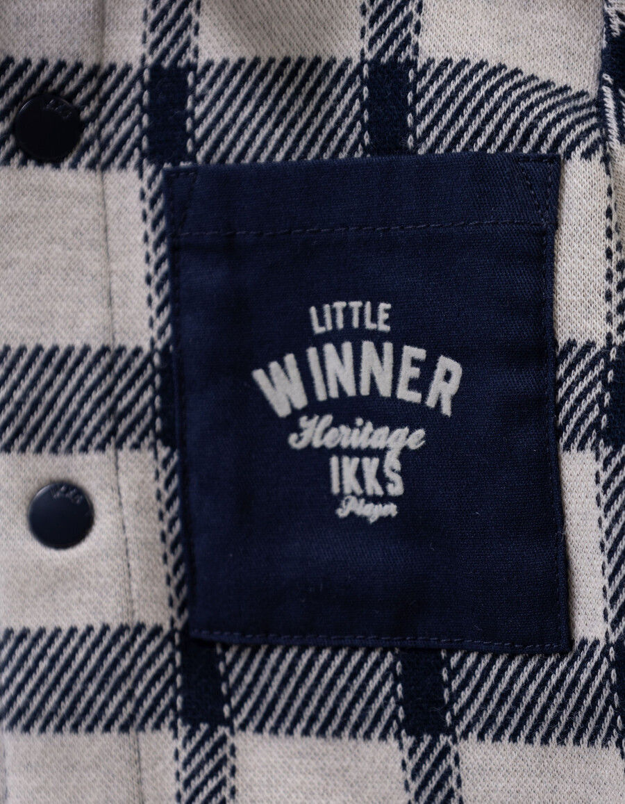 camicia écru con quadri blu navy per neonati