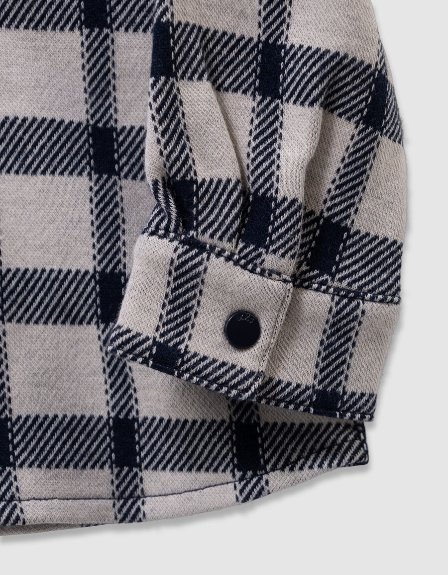 camicia écru con quadri blu navy per neonati