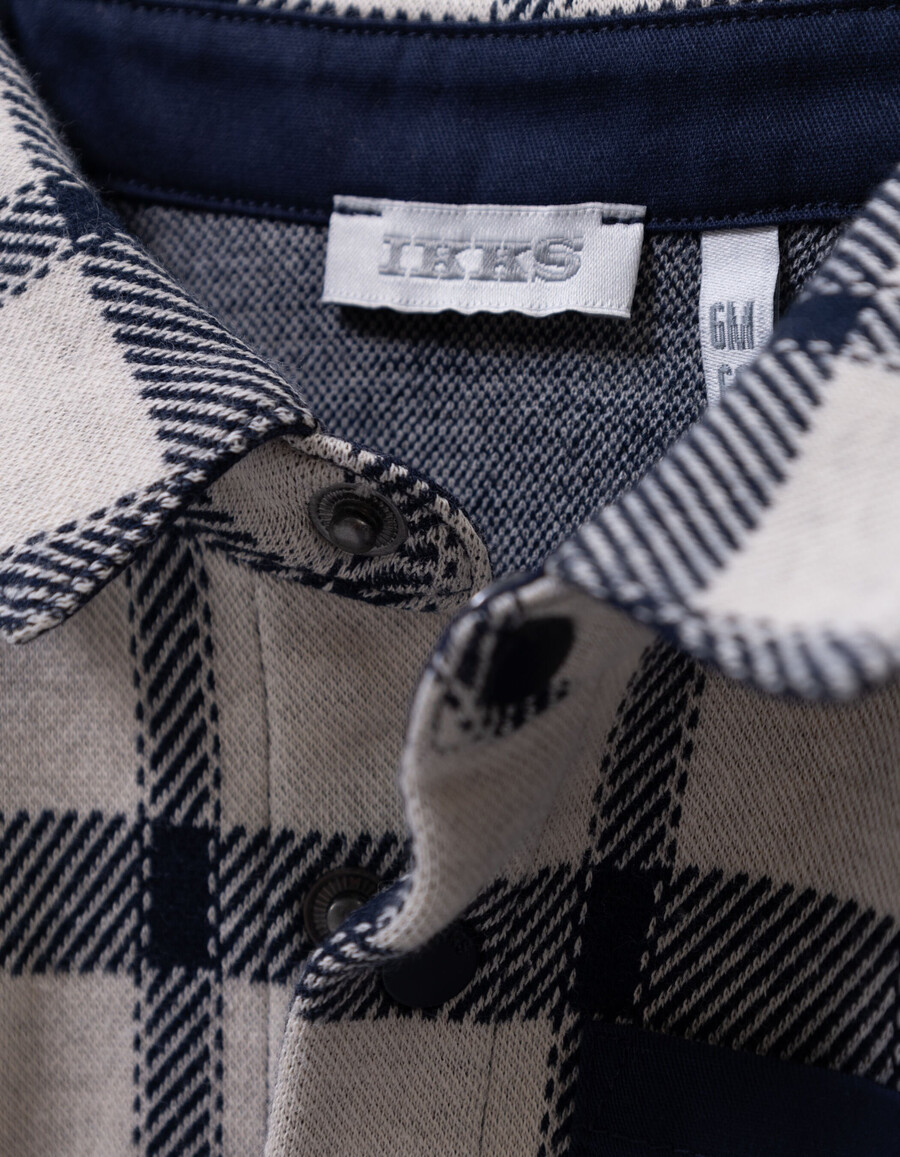 camicia écru con quadri blu navy per neonati