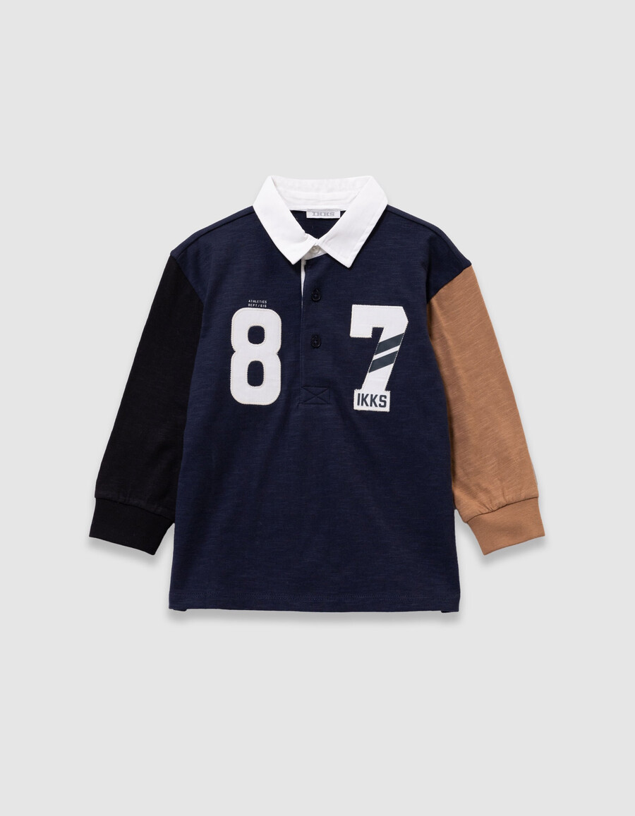 polo da bambino blu navycammellonera colletto bianco numeri
