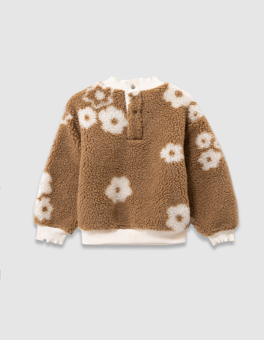 felpa sherpa beige con motivo floreale per bambine