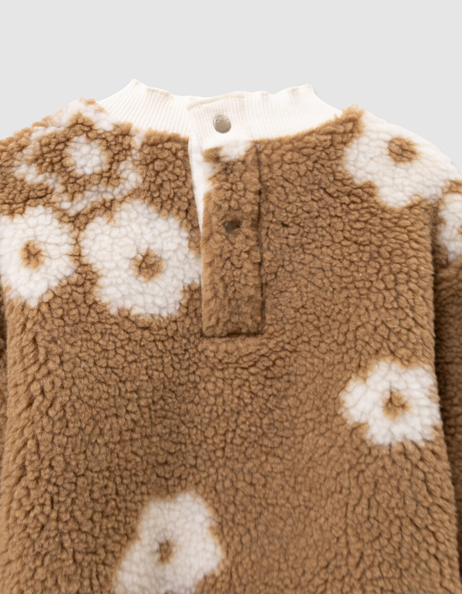 felpa sherpa beige con motivo floreale per bambine