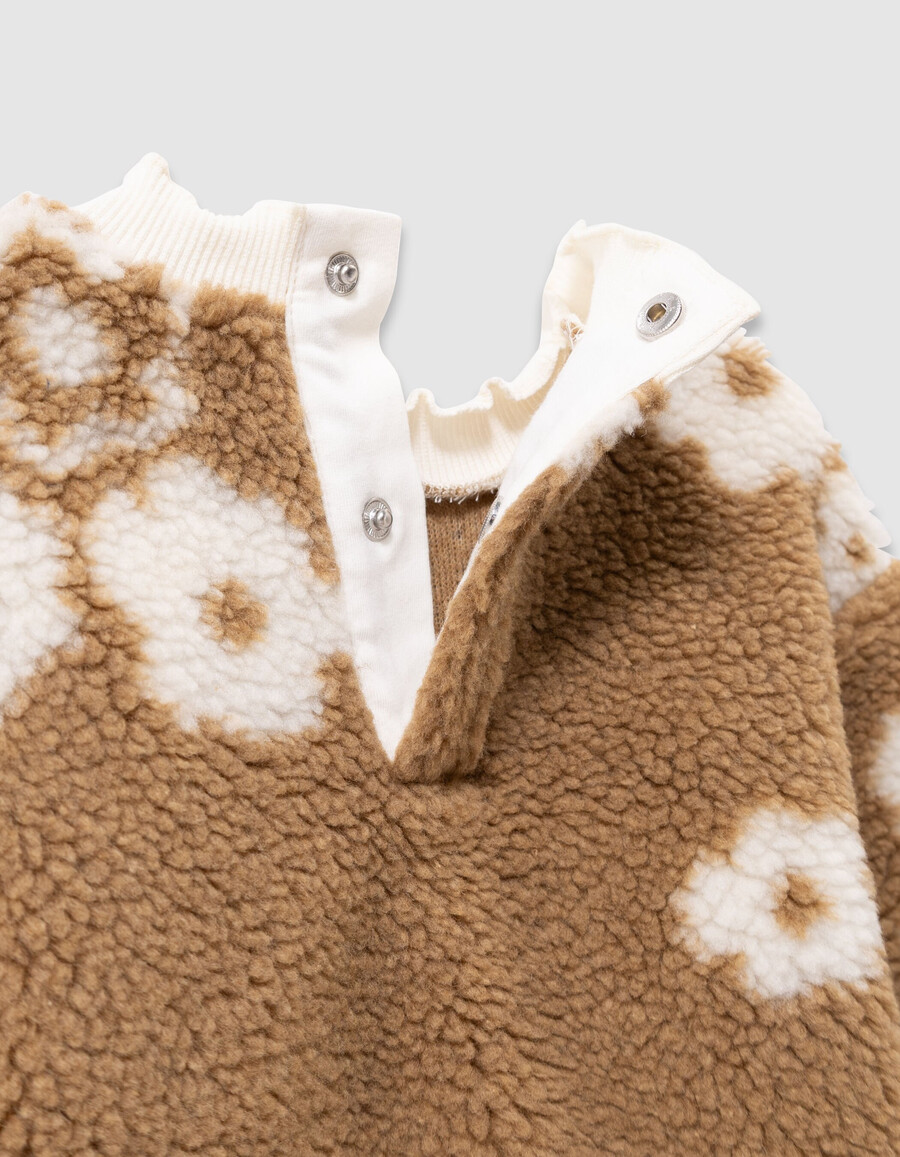 felpa sherpa beige con motivo floreale per bambine