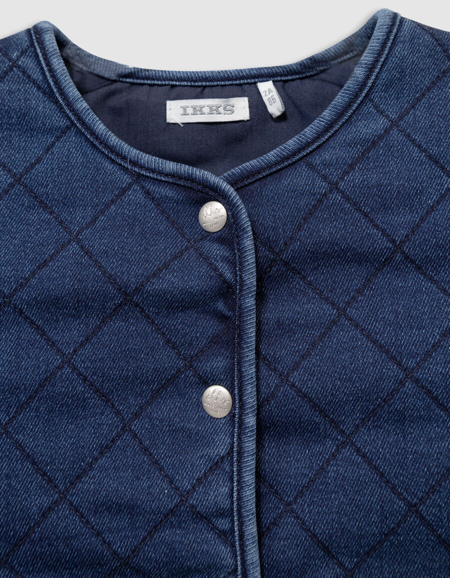 cardigan senza maniche in denim trapuntato blu navy per bambine