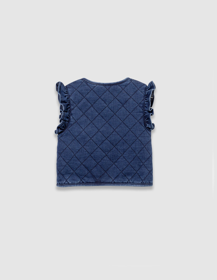 cardigan senza maniche in denim trapuntato blu navy per bambine