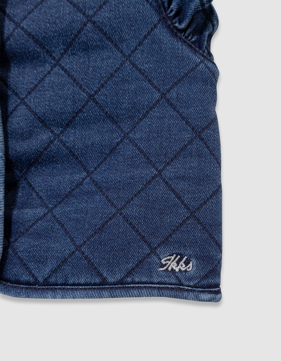 cardigan senza maniche in denim trapuntato blu navy per bambine
