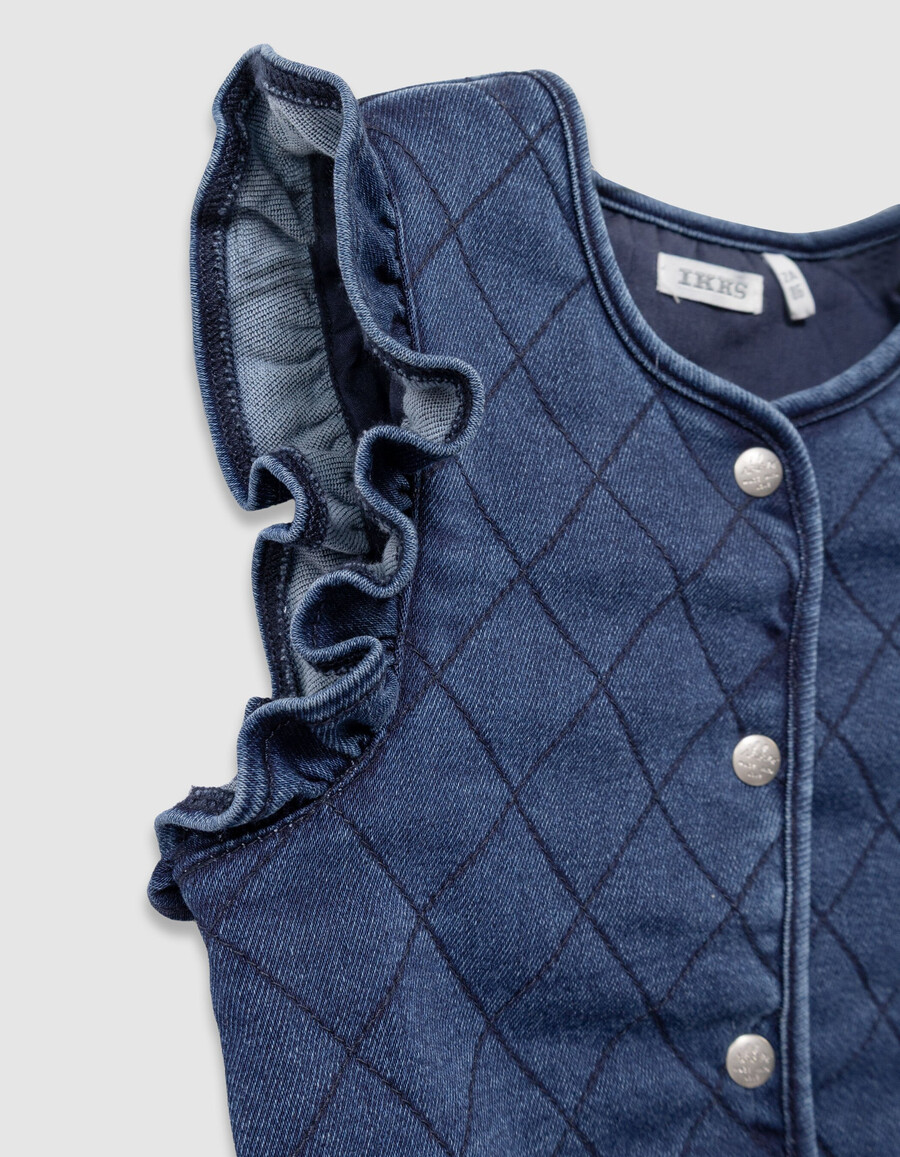 cardigan senza maniche in denim trapuntato blu navy per bambine