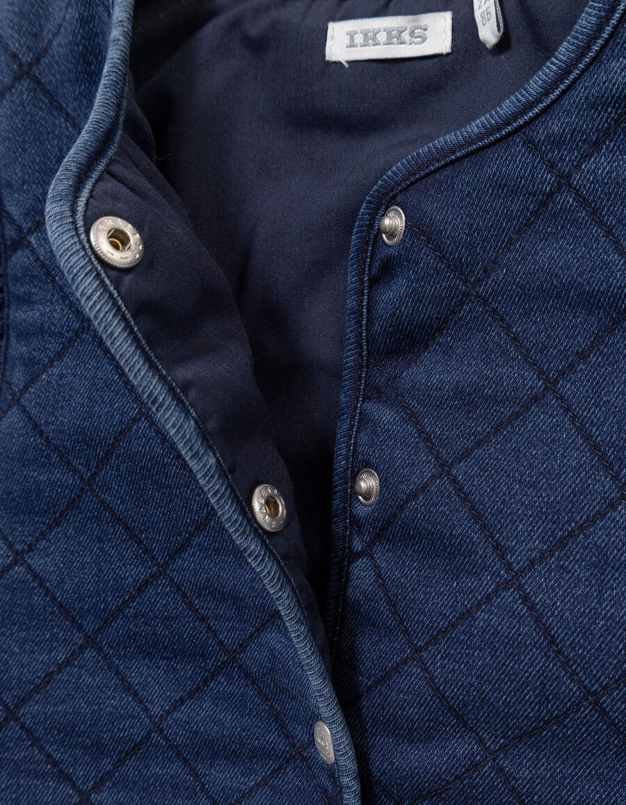 cardigan senza maniche in denim trapuntato blu navy per bambine