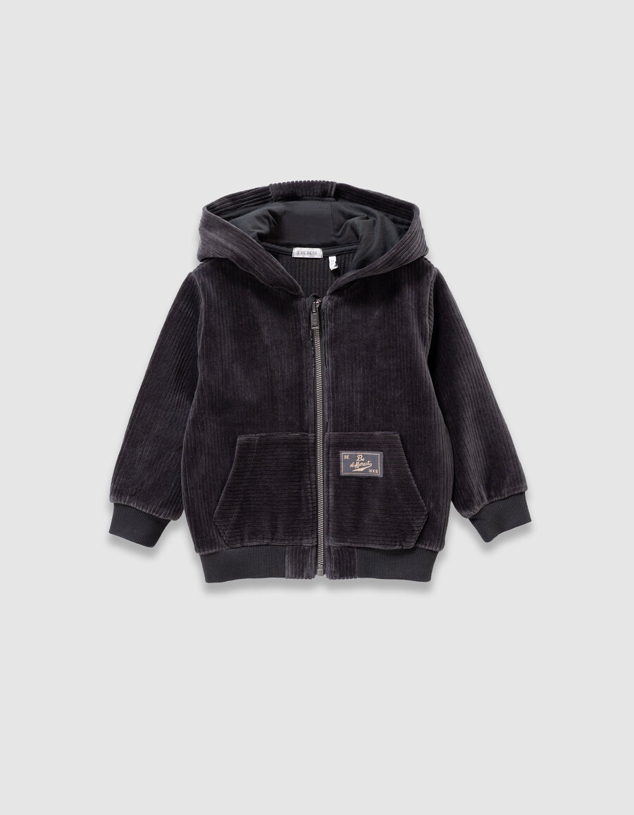 cardigan con cappuccio in velluto a coste grigio per bambini