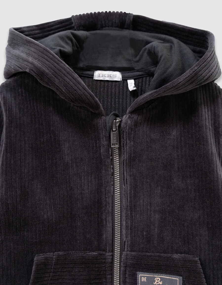 cardigan con cappuccio in velluto a coste grigio per bambini