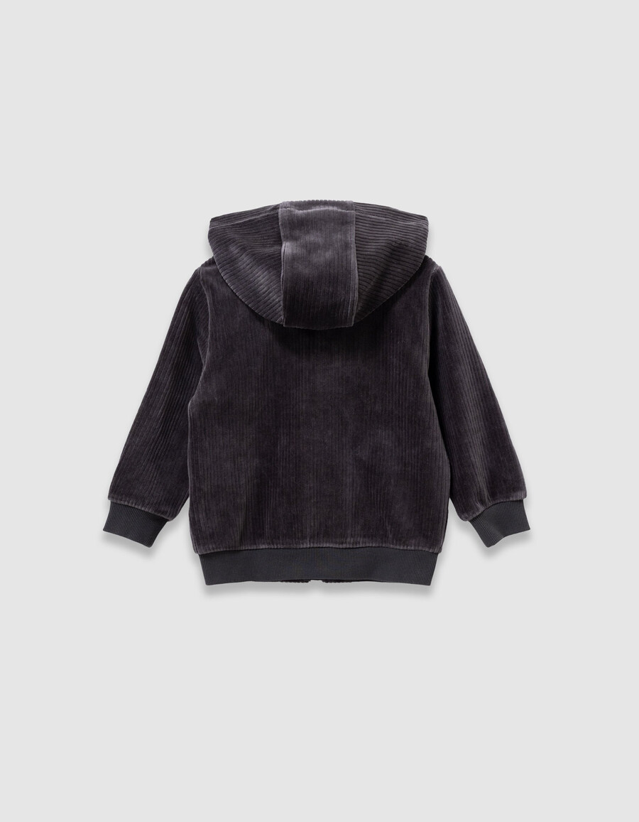 cardigan con cappuccio in velluto a coste grigio per bambini