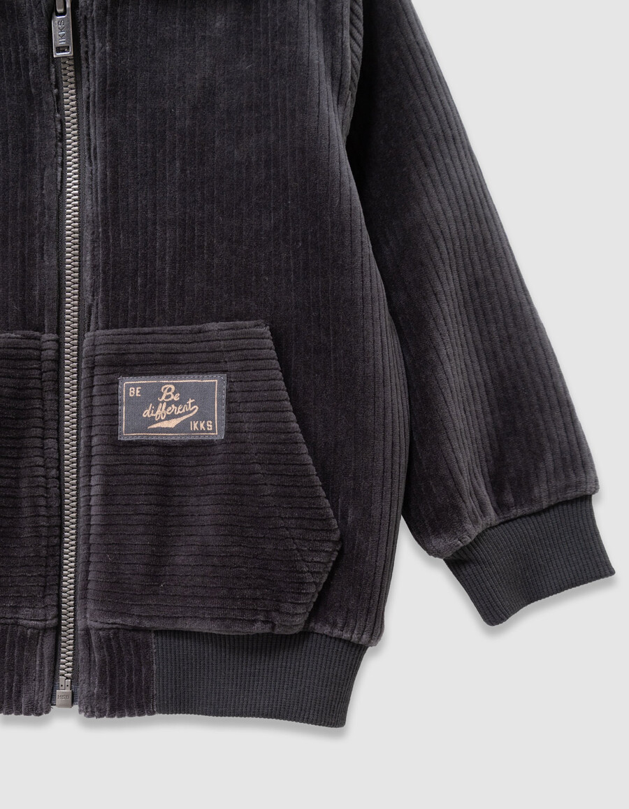 cardigan con cappuccio in velluto a coste grigio per bambini
