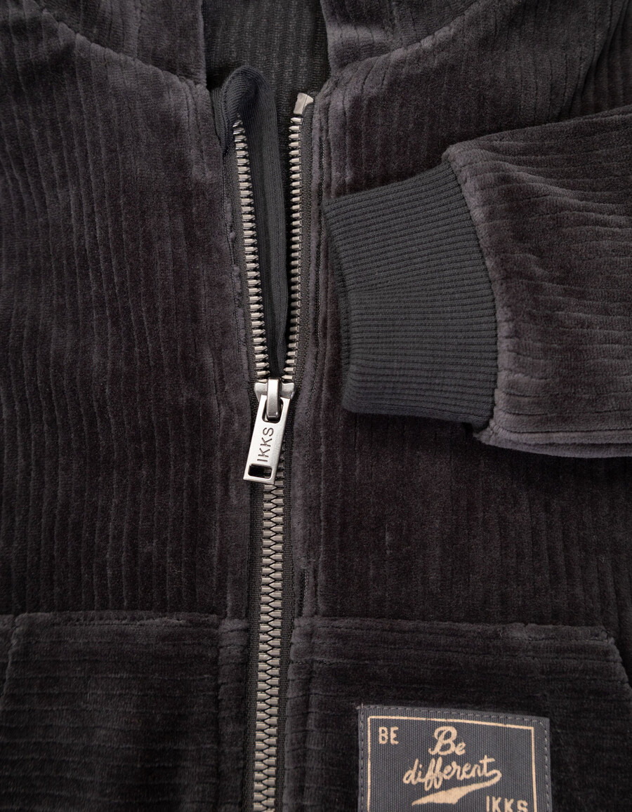 cardigan con cappuccio in velluto a coste grigio per bambini