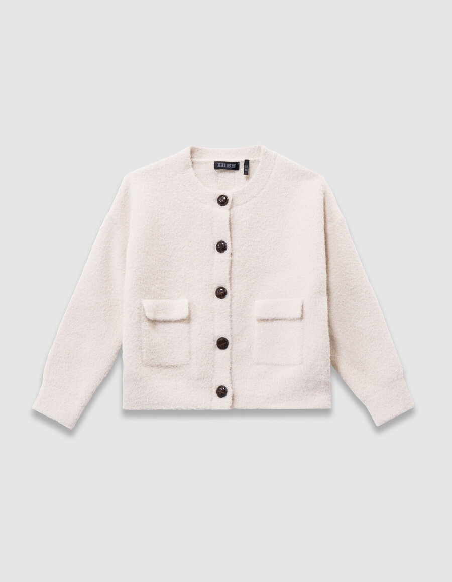 cardigan beige in maglia soffice con bottoni per bambine
