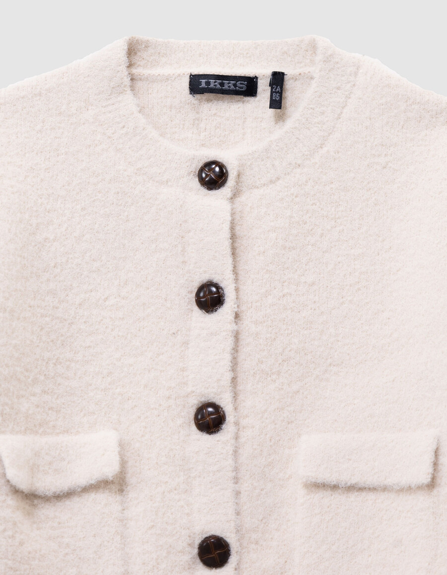 cardigan beige in maglia soffice con bottoni per bambine