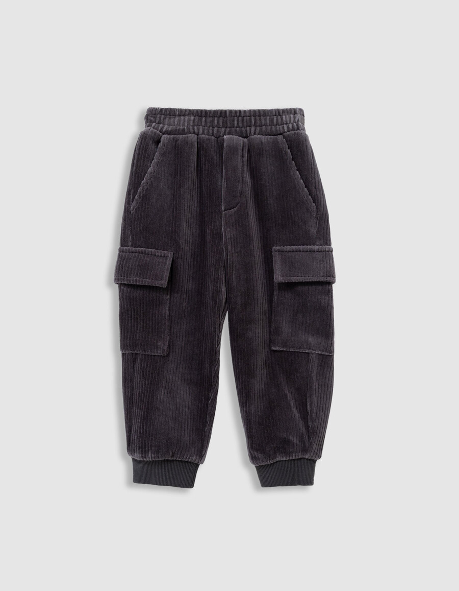 pantaloni da jogging in velluto a coste grigio per ragazzi