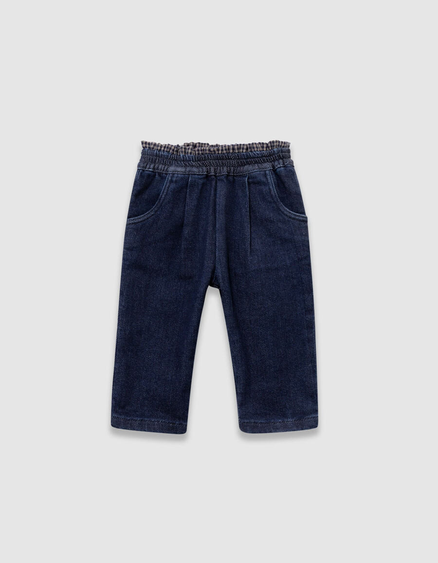 jeans con cintura in pied de poule blu navy per bambine