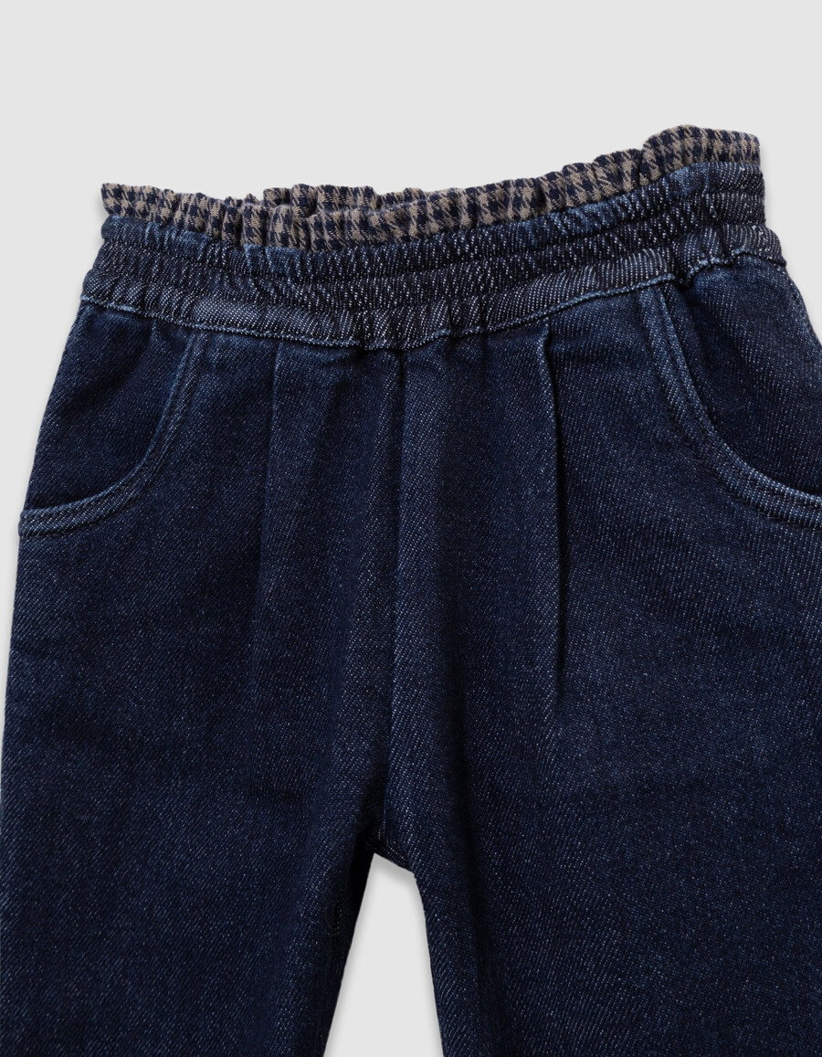 jeans con cintura in pied de poule blu navy per bambine