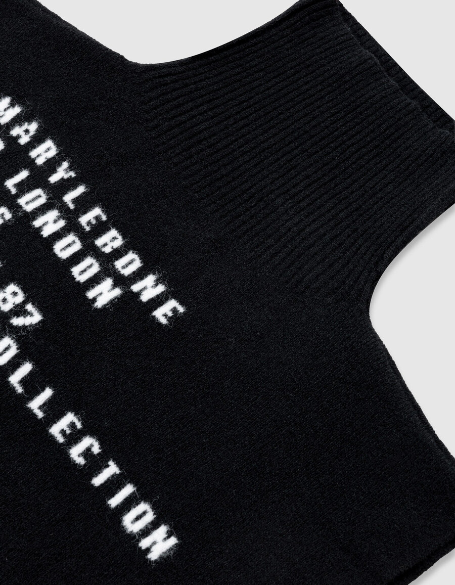 poncho in maglia jacquard con slogan nero da donna