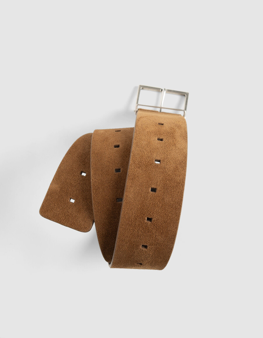 cintura larga in pelle scamosciata beige da donna